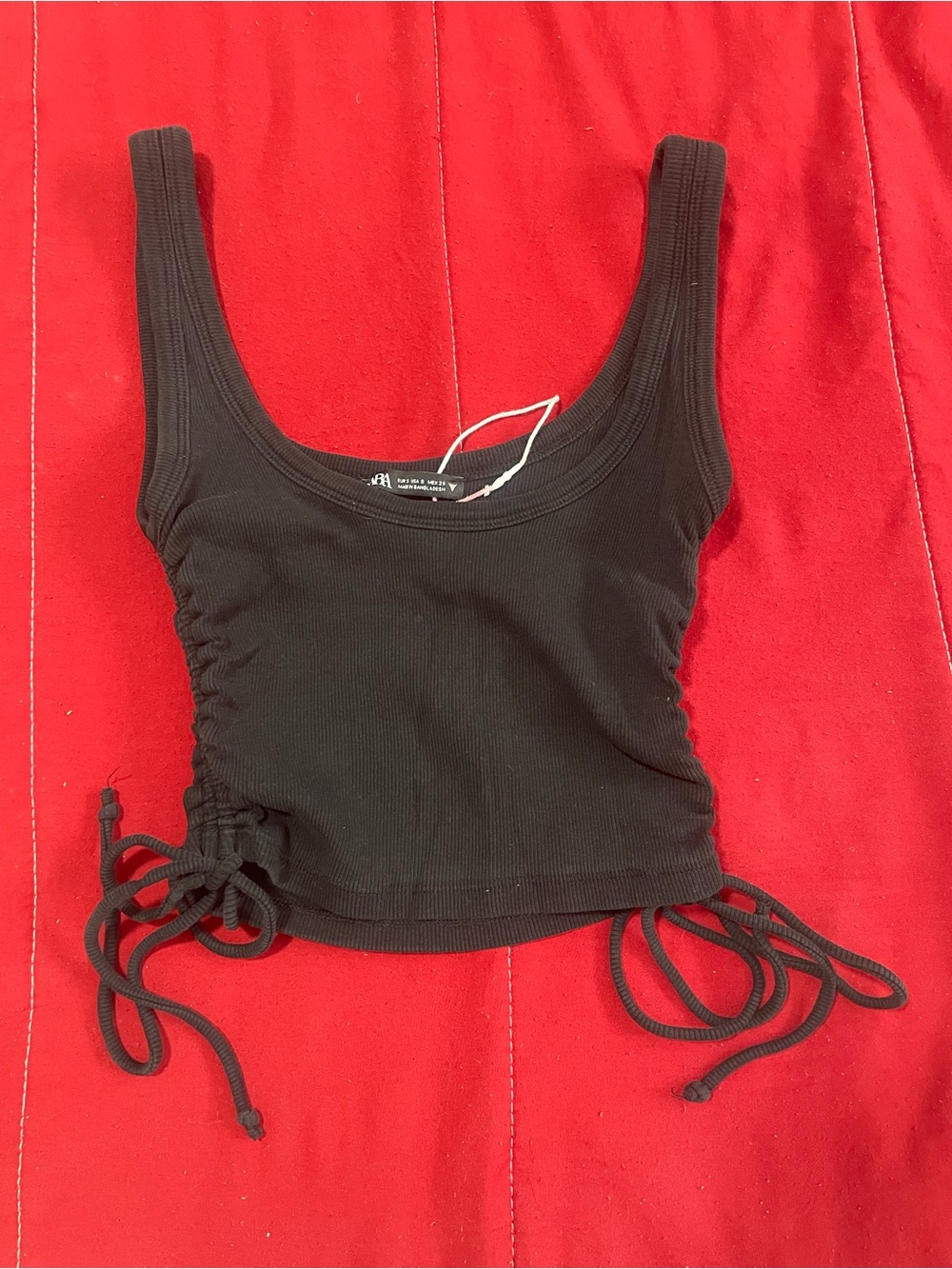 Zara Black Ribbed Side-Tie Crop Tank Top
